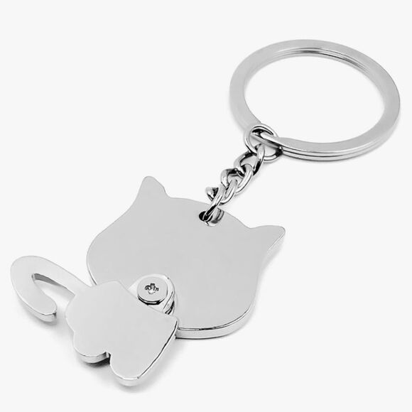 Silver Cat Charm Keychain • Swinging Body • Kawaii Bag Accessory - New - Picture 6 of 10